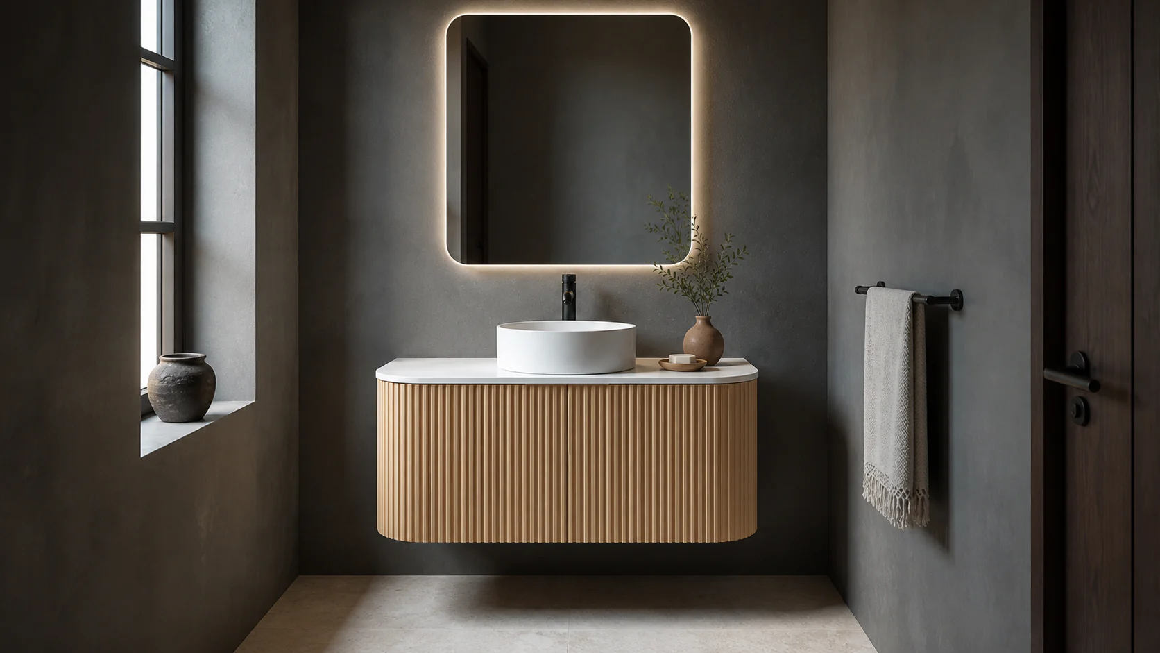 Fluted floating bathroom vanity application concept