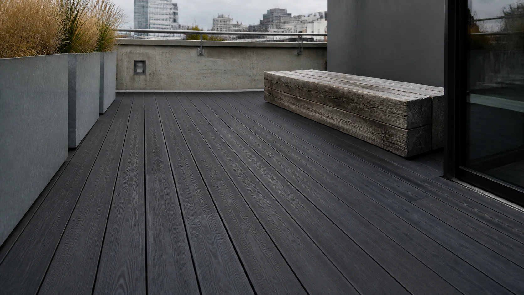 Charcoal QG140S23 WPC decking rooftop application concept