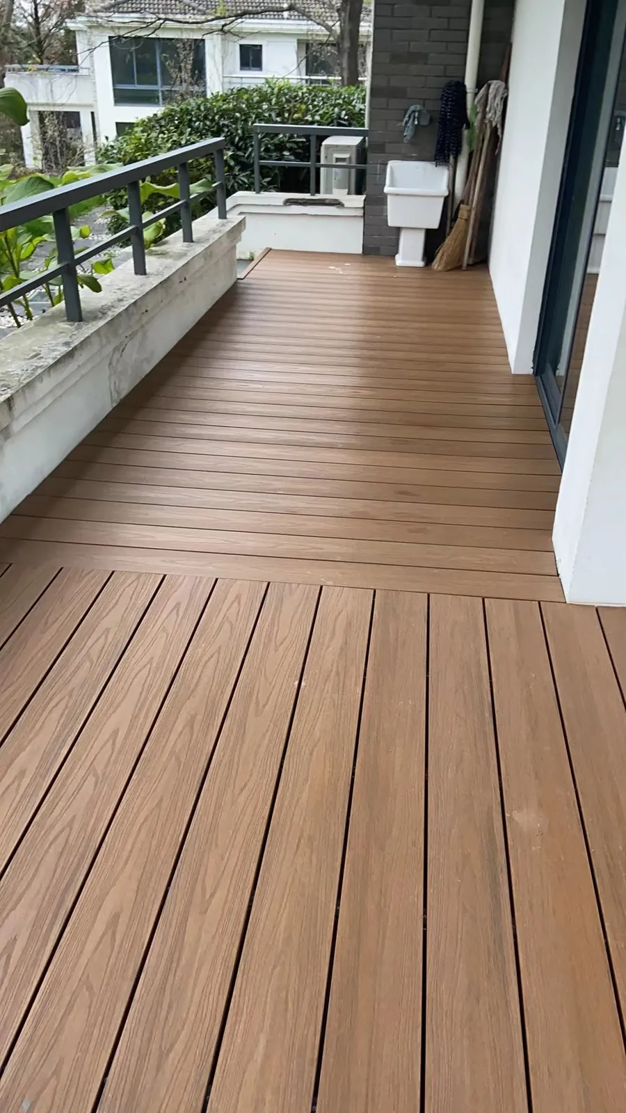 Brown co-extruded decking installed on a balcony