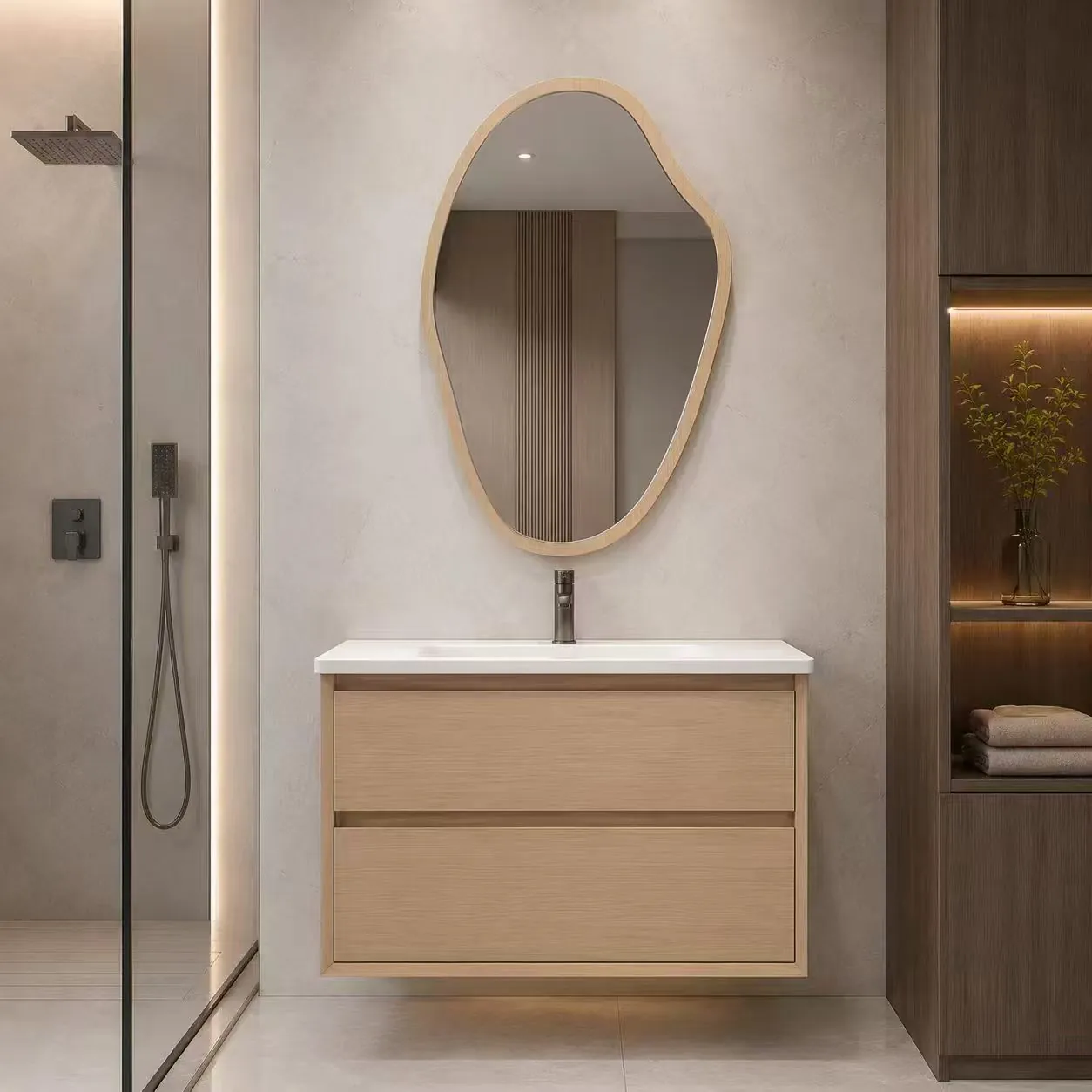 Asymmetrical Mirror Wall-Mounted Vanity
