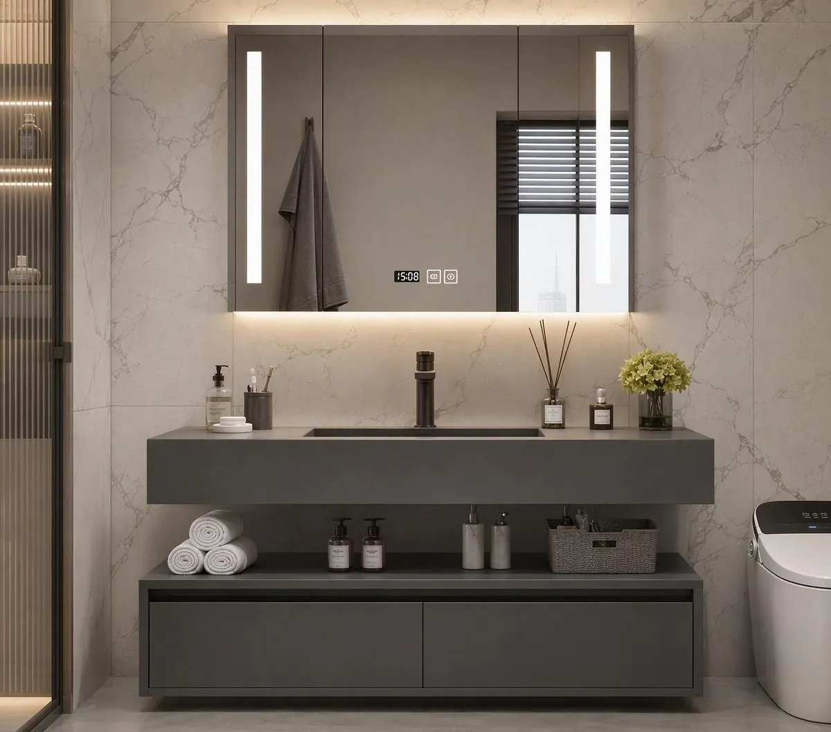 Wide Mirror-Cabinet Vanity