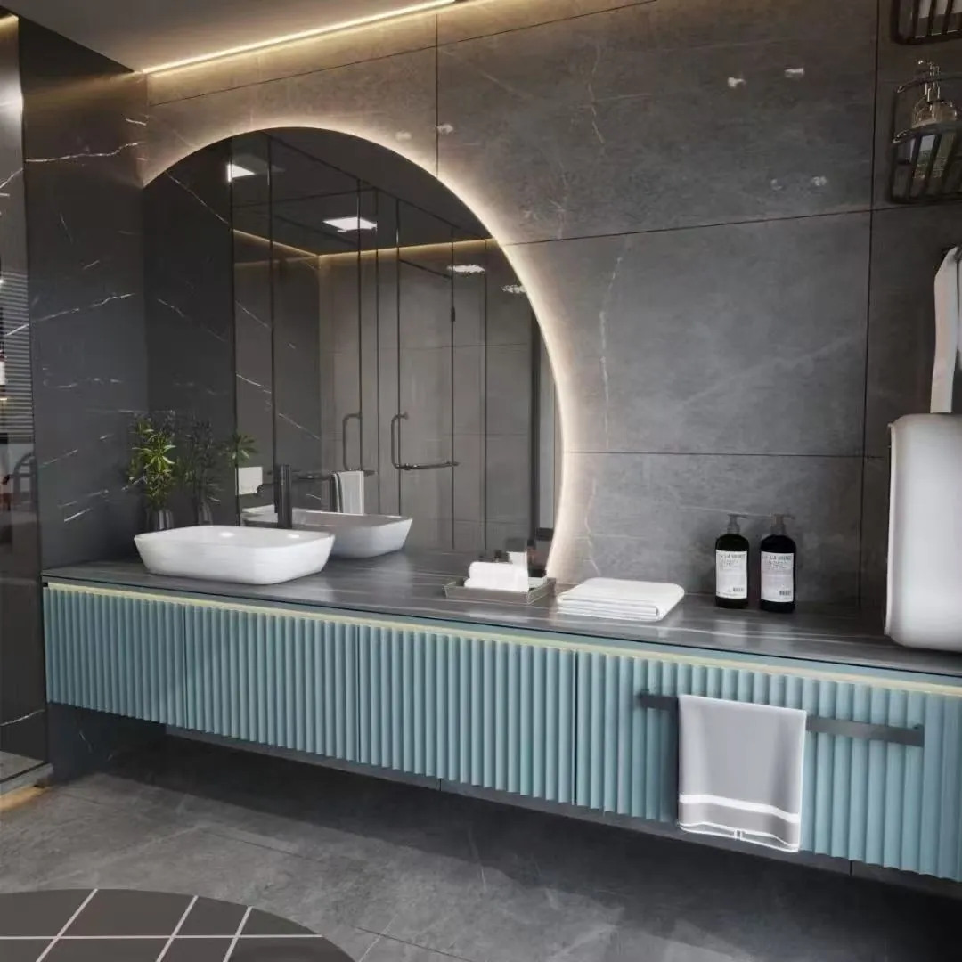 Warm wood bathroom vanity