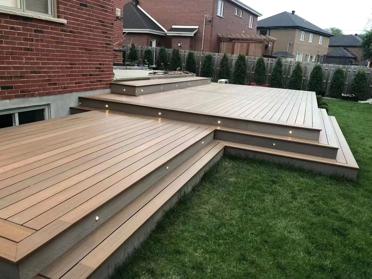 WPC decking installed in a landscaped outdoor area