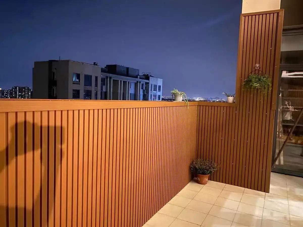 First-generation fluted WPC wall panels installed on a balcony
